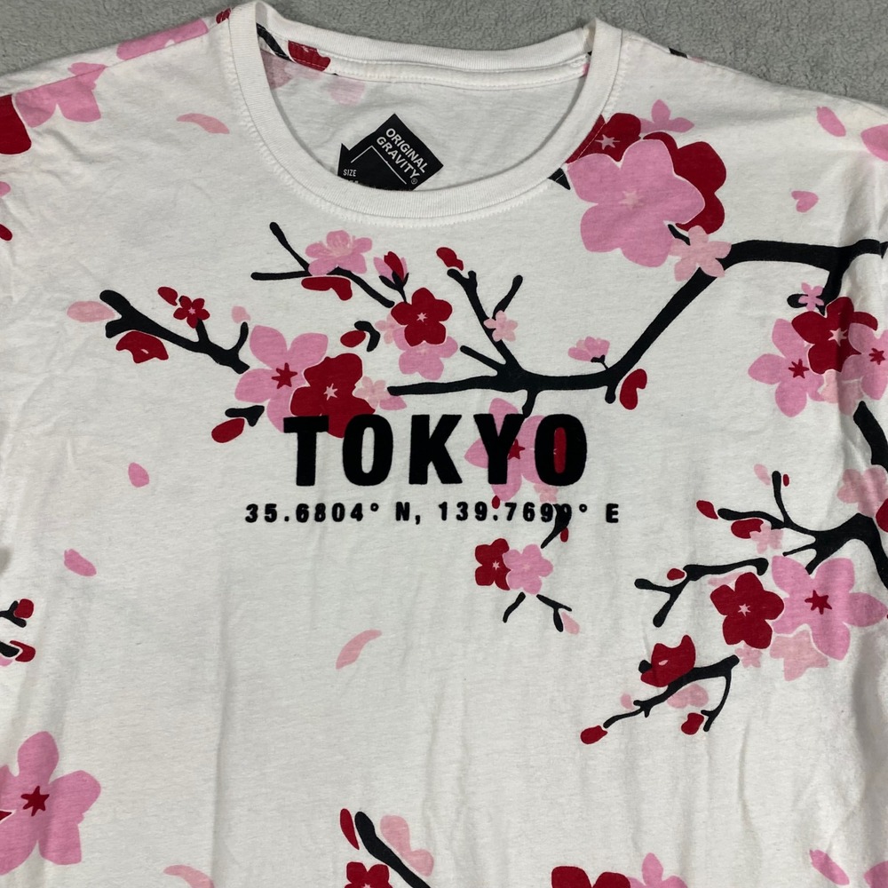 Original Gravity Tokyo Cherry Blossom Shirt Womens XL White Pink Floral Long Slv - Picture 8 of 14
